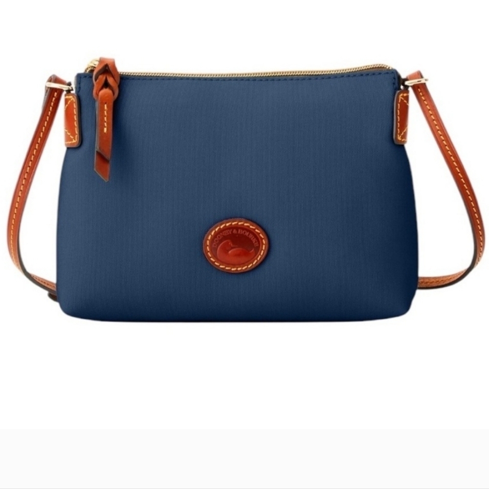 Dooney & Bourke Navy Blue Nylon Crossbody Adjustable Strap Leather Trim Small